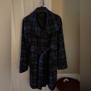 Jones New York Navy Plaid Trench Coat